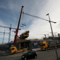 350 ton crane lifting 120 ton crane onto a deck in Dublin 